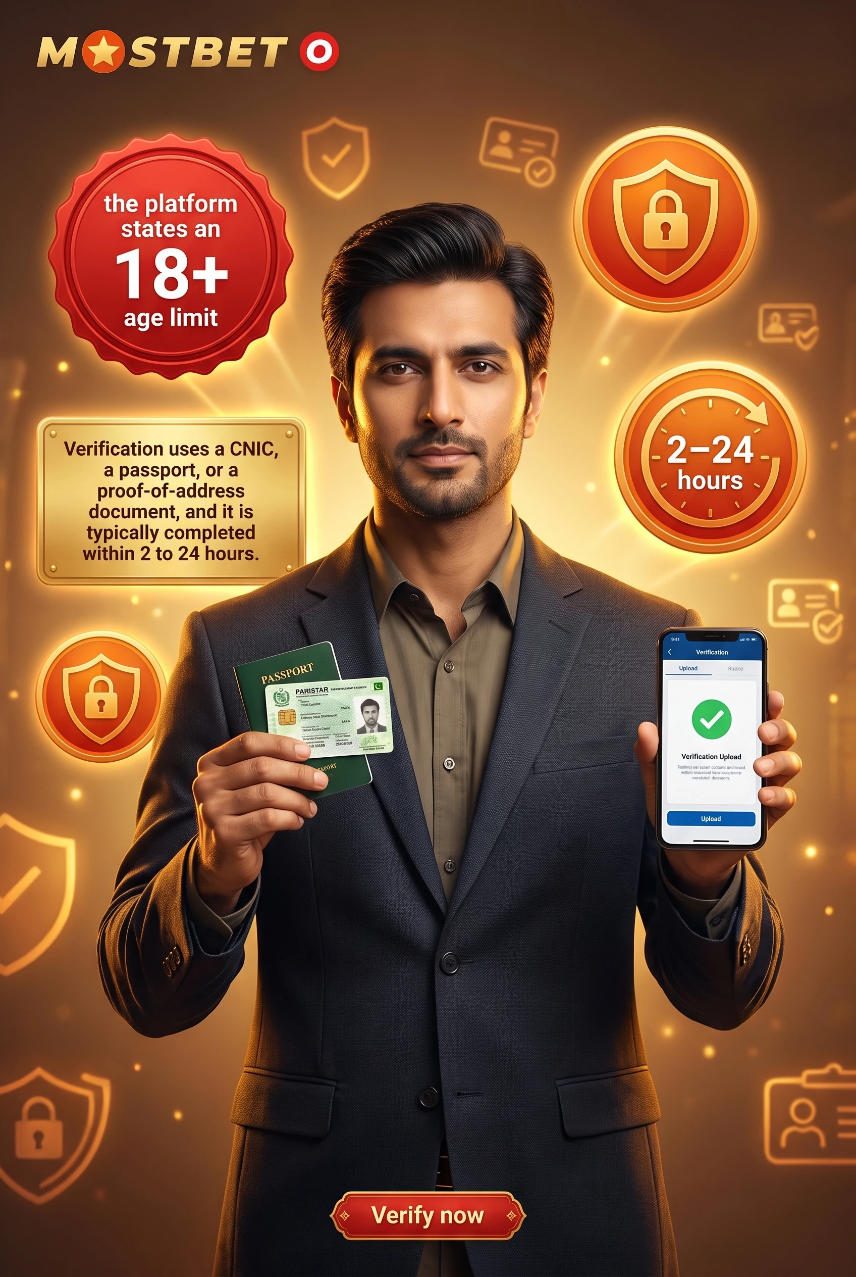 Mostbet account verification and identity check screen